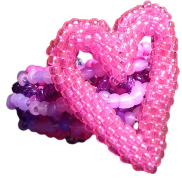 Kandi 3D Cage Cuff-With A Clear Pink Heart -Valentine Kandi Bracelet-Handmade - Picture 6 of 8